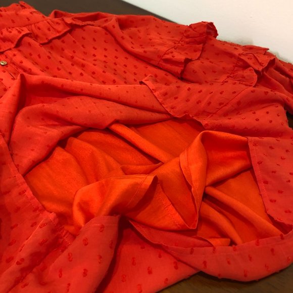 Loft Dot Textured Ruffled Long Sleeve Top Size L NWT. - Picture 14 of 16